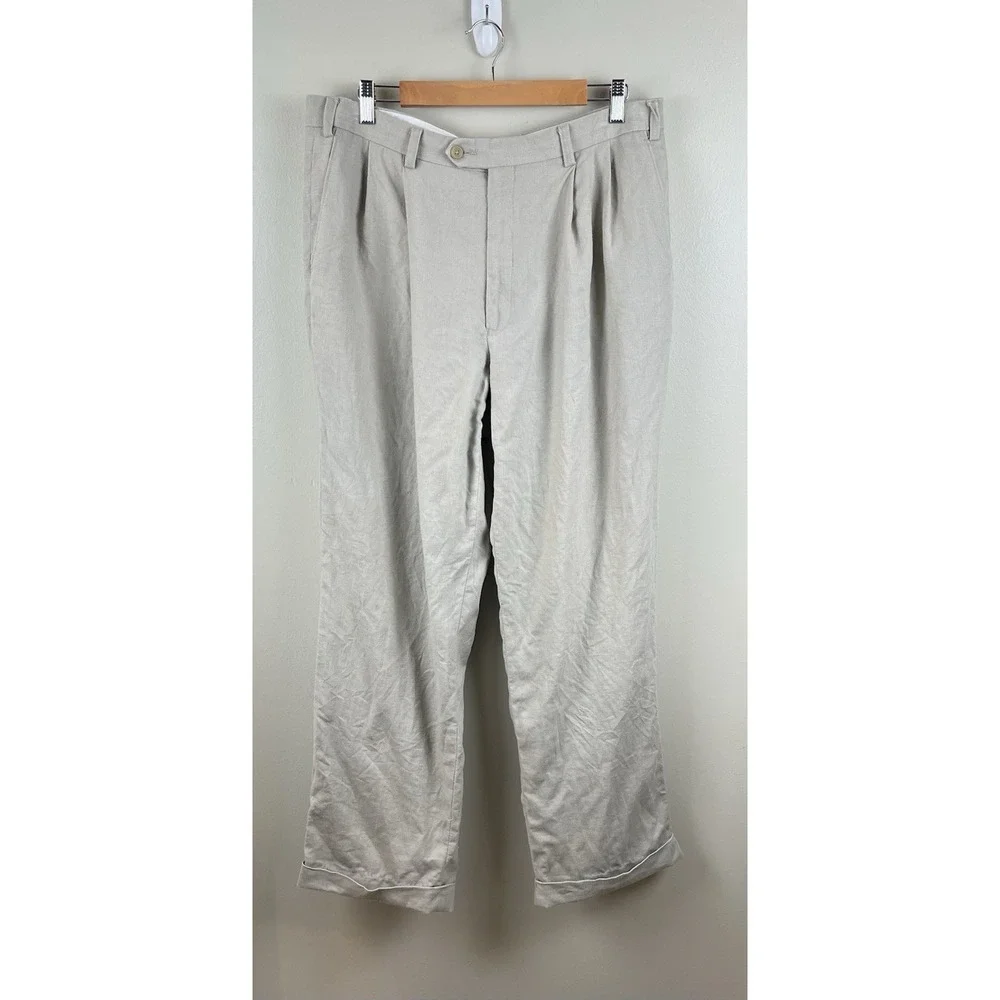 Lauren Ralph Lauren Mens 100% Linen Pants 36 x 32 Beige Classic Old Money